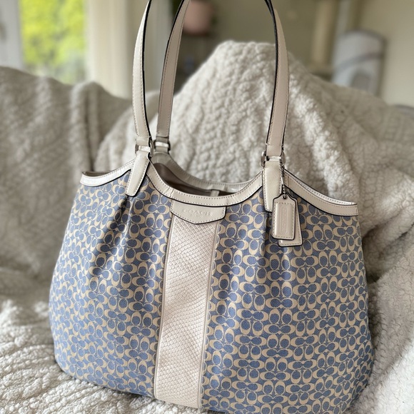 Rare Legacy Vintage Coach Signature Stripe Devon Jacquard Shoulder Bag Blue Cs - Picture 4 of 16